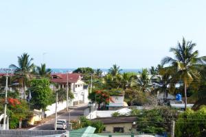 an aerial view of a city with palm trees and houses at Ocean Dreams Galapagos in Puerto Ayora