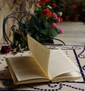 an open book sitting on top of a table at Casa Pepa Hotel Rural in Santa Colomba de Somoza
