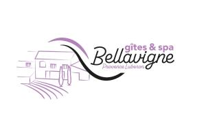 a vector illustration of a building and the words gifts and spa bellegardine at Domaine Bellavigne Gites et SPA in Forcalquier
