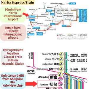 a map of the metro express train at Best Shinjuku Modern Full-furnished Family size Apartment4 ONLY 2min to Shinjuku by Train in Tokyo