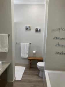 a white bathroom with a toilet and a sink at Restore your Soul, Boulders Beach, Simonstown in Simonʼs Town