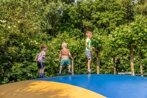 three children standing on top of a trampoline at Résidence Terschelling in Midsland