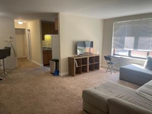 a living room with a bed and a television at Spacious 2 bedroom in Chevy chase in Chevy Chase