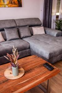 a living room with a couch and a coffee table at Viktoria‘s Ferienwohnung in Bad Harzburg