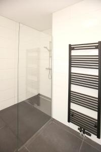 a shower stall with a glass door in a bathroom at Kustverhuur, Appartement aan zee, Port Scaldis 05042 in Breskens +10 photos
