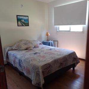ein Schlafzimmer mit einem Bett in einem Zimmer mit einem Fenster in der Unterkunft La Chichi in Sauce de Portezuelo