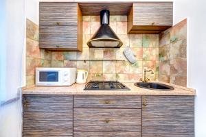 a kitchen with a sink and a microwave at 1-room VIP apartment in the Druzhby Narodiv metro station in Kyiv