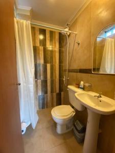 a bathroom with a toilet and a sink at Los Jacintos Villa Sarita Posadas - 1A in Posadas +4 photos