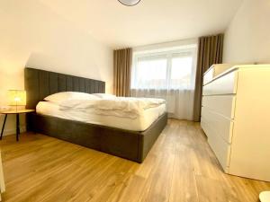 a bedroom with a large bed and a window at Apartmán Samuel Prievidza in Prievidza