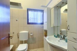 a bathroom with a toilet and a sink and a mirror at Aida Pula apartment in Pula