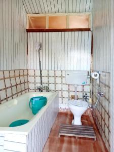 La salle de bains est pourvue d'une baignoire et de toilettes. dans l'établissement H.B.victoria Garden, à Srinagar