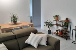 a living room with a couch and a table with plants at Soleado apartamento con garaje in Santander