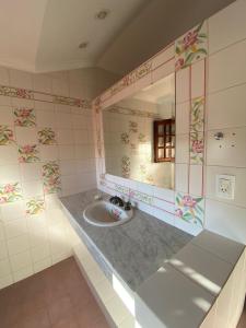 y baño con lavabo y espejo. en La Escondida, Casa de Huéspedes en San Antonio de Areco