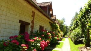 a garden of flowers next to a building at Ferme Des Chartroux in Maresville