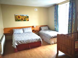 1 dormitorio con 2 camas y ventana en Ashton Beach House en Tramore