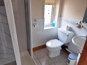 a bathroom with a toilet and a sink at Ashton Beach House in Tramore +24 photos