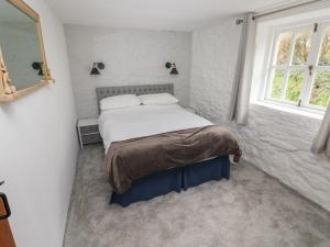 a bedroom with a bed and two windows at Sands Cottage in Haverfordwest