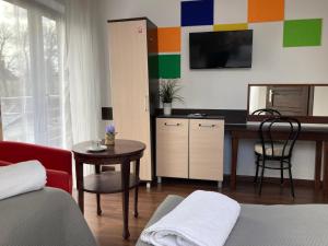 Televízia a/alebo spoločenská miestnosť v ubytovaní Apartamenty i Pokoje Na Letniej