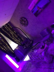 a purple room with a bed and a fan at Love Paradise by Karen's Room Service in Forbach