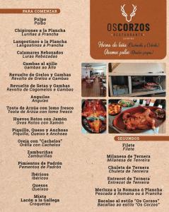 een menu voor een restaurant met een foto van eten bij David corzo in Nogueira de Ramuin
