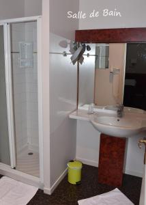 a bathroom with a sink and a shower at Logis Hôtel Restaurant La Vraine in Gironcourt-sur-Vraine