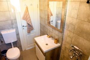 ein Badezimmer mit einem Waschbecken, einem WC und einem Spiegel in der Unterkunft Snow White in Kolašin
