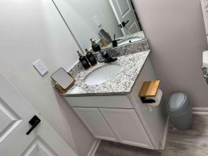 a bathroom with a sink and a mirror at HomeTel Premium Guest Suite w/ Private Entrance in Ypsilanti