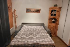 1 dormitorio con 1 cama en la esquina de una habitación en Cocon à chatel, en Châtel