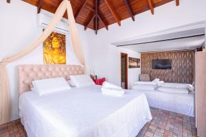 a bedroom with two beds and a tv at Jardim Do Eden Piri in Pirenópolis +30 photos