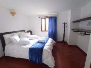 - une chambre avec un lit doté d'une couverture bleue dans l'établissement Villa del Prado, à Villa de Leyva