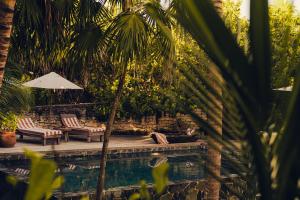 - Piscina con 2 tumbonas y sombrilla en Chiringuito Tulum, en Tulum