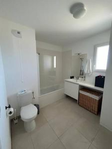 a white bathroom with a toilet and a sink at Superbe appartement 3 chambres à Grasse in Grasse