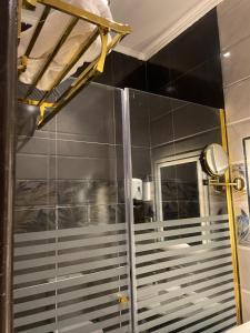 a bathroom with a shower with a glass door at Cairo Inn in Cairo