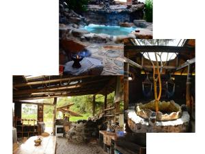 un collage de tres fotos de una piscina en La Choza - Casa Suaya La Esperanza, en Ibarra