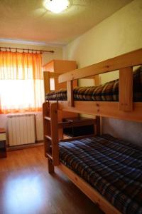 馬科帕伊的住宿－Apartments with a parking space Mrkopalj, Gorski kotar - 20714，一间卧室设有两张双层床和一扇窗户。
