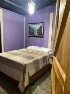 1 dormitorio púrpura con 1 cama en una habitación en Casa Rural Aralia, en Fortuna