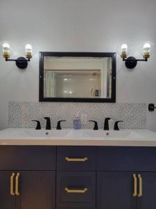 a bathroom with a sink and a mirror at The Maple Shade Suite in Sussex