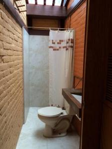 メキシコシティにあるLoft Campestre: A medio Ajusco, cerca de la ciudadのバスルーム(トイレ、シャワー付)