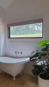 a bathroom with a bath tub and a window at Ten Acres in Beechmont