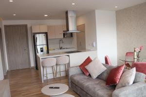 基多的住宿－Cinnamon Suite - Private - Comfy - Brand NEW，带沙发的客厅和厨房