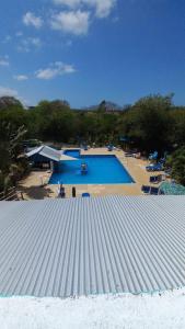 a view of a swimming pool from the top of a roof at Castaways Villa in Duncans