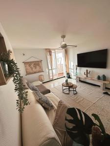 帕拉瓦萊弗洛特的住宿－Bel appartement 53m2 proche mer，带沙发和平面电视的客厅