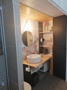a bathroom with a sink and a mirror at La Dolce Vita Justine in Vals-les-Bains