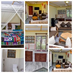 eine Collage mit vier Bildern eines Zimmers in der Unterkunft Gästehaus Diani in Diani Beach