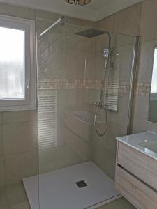 een badkamer met een douche en een wastafel bij Les logis de l'aqueduc in Ajaccio