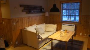 a living room with a couch and a table at Kloten Nature Resort in Kopparberg