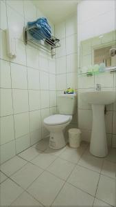 a bathroom with a toilet and a sink at Fengchia Bichon B&B in Taichung