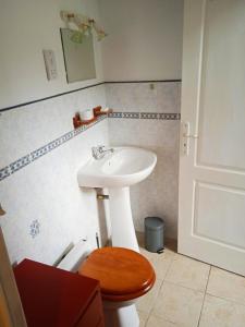 uma casa de banho com um lavatório e um WC em Charmante maisonnette proximité cité médiévale et bords de Rance em Dinan
