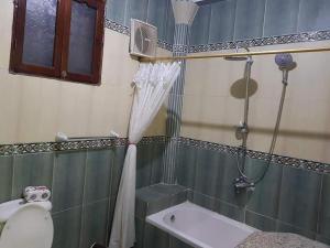 a bathroom with a shower and a sink and a toilet at الميناء السياحي جزيرة القرنة in Luxor