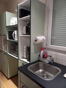 a kitchen with a sink and a refrigerator at Beau appartement en résidence in Eaux-Bonnes